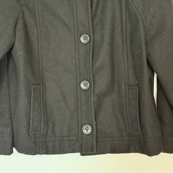 Gap Womens Y2K Wool Blend Coat Size Medium Black Preppy Winter Short Button - Picture 3 of 7